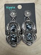 Faux White Buffalo Drop Earrings - Cowhide and Conchos
