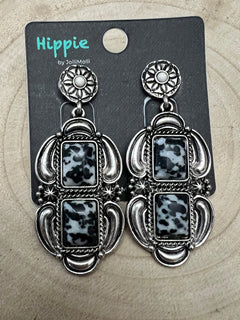 Faux White Buffalo Drop Earrings - Cowhide and Conchos