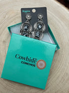 Faux White Buffalo Drop Earrings - Cowhide and Conchos