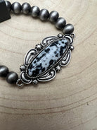 Faux White Buffalo Stretch Bracelet - Cowhide and Conchos
