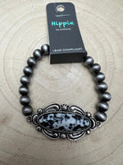 Faux White Buffalo Stretch Bracelet - Cowhide and Conchos