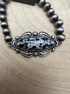Faux White Buffalo Stretch Bracelet - Cowhide and Conchos