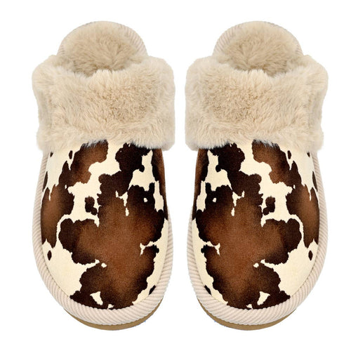 Cow Print Faux Fur C.C Slippers