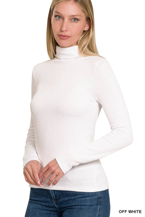 Ribbed Turtleneck Top - Ruby or Off White