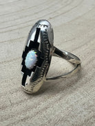 Felix Perry Navajo Handmade Opal Shadowbox Ring - Cowhide and Conchos