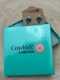 Fernando Othole Turquoise Post Earrings - Cowhide and Conchos