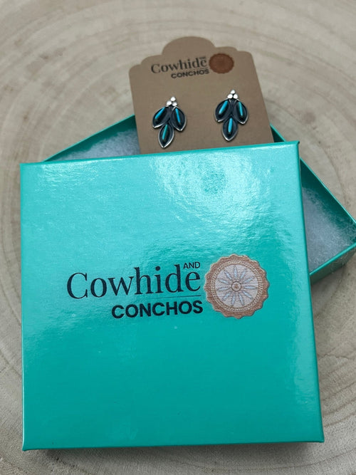 Fernando Othole Turquoise Post Earrings - Cowhide and Conchos
