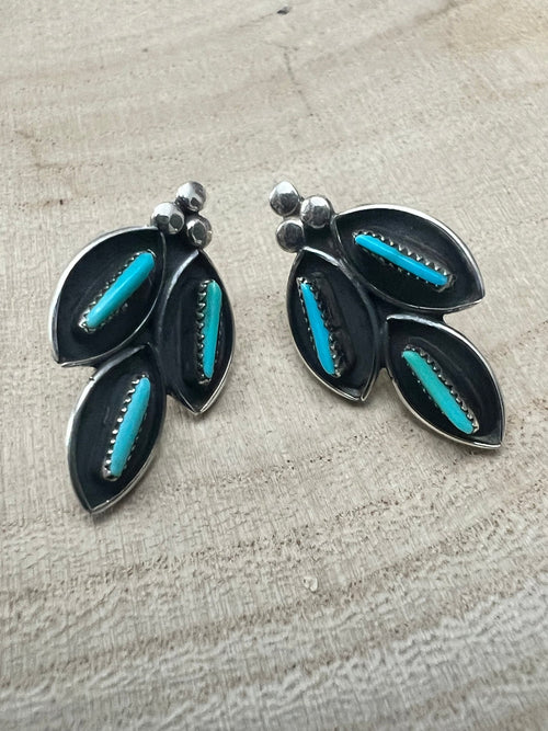 Fernando Othole Turquoise Post Earrings - Cowhide and Conchos