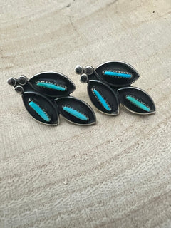 Fernando Othole Turquoise Post Earrings - Cowhide and Conchos