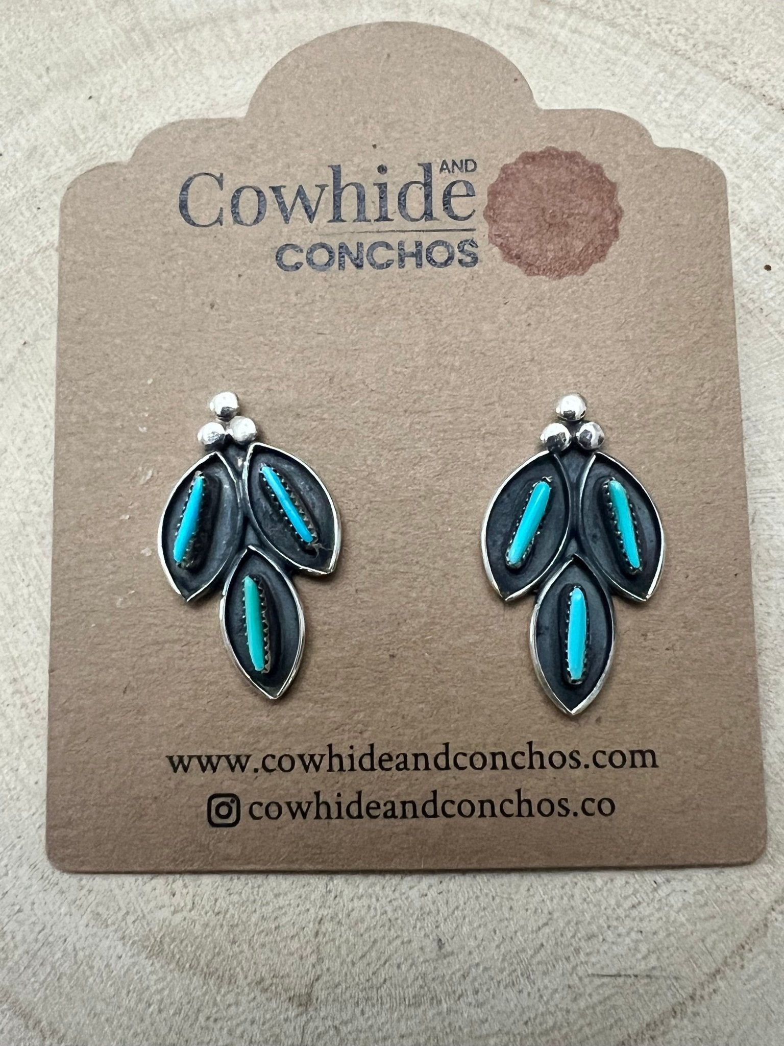 Fernando Othole Turquoise Post Earrings - Cowhide and Conchos