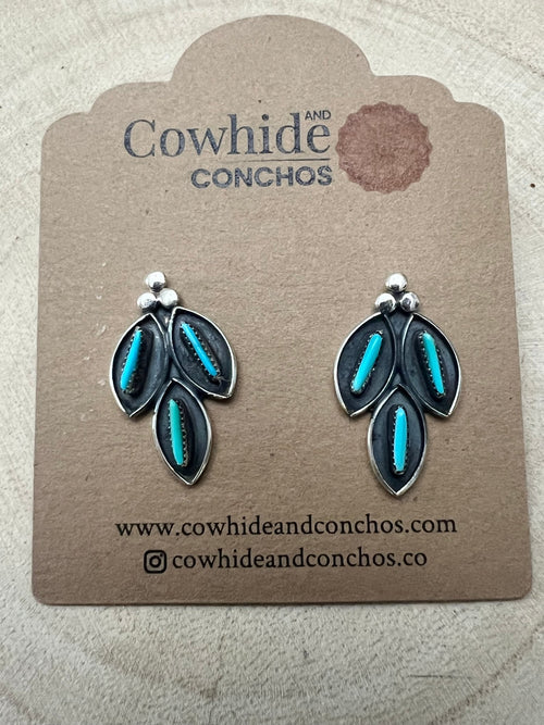 Fernando Othole Turquoise Post Earrings - Cowhide and Conchos