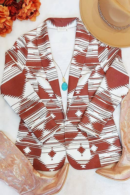 AV1127-CARLY AZTEC PRINT BLAZER WITH POCKET