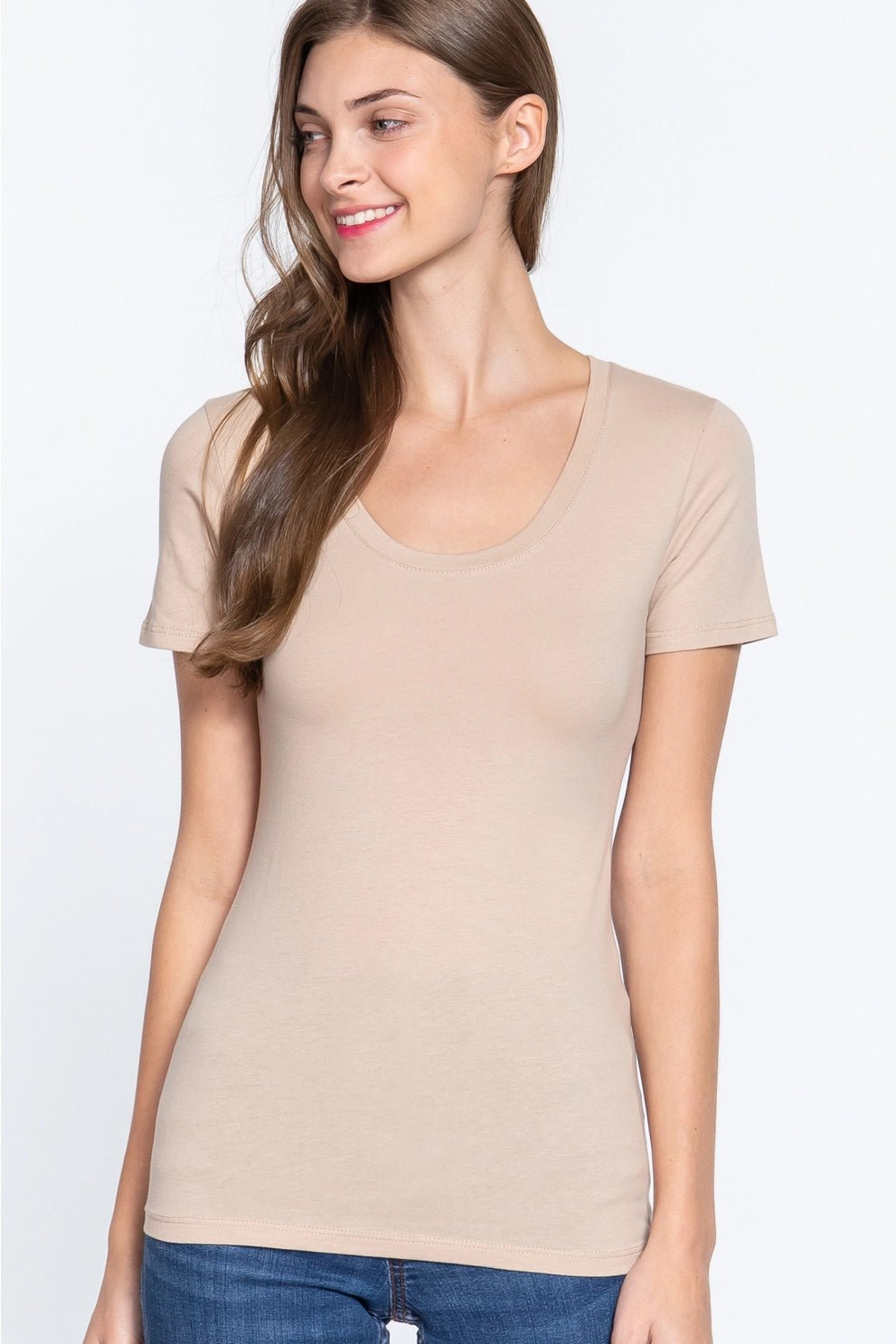 Fitted Basic Scoop Neck Tee - Cowhide and Conchos
