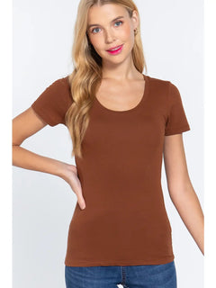 Fitted Basic Scoop Neck Tee - Cowhide and Conchos