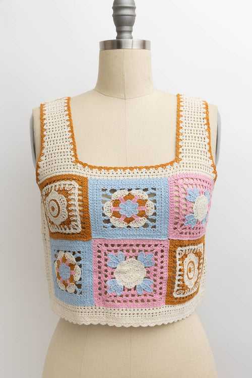 Floral Mosaic Crochet Top - Cowhide and Conchos