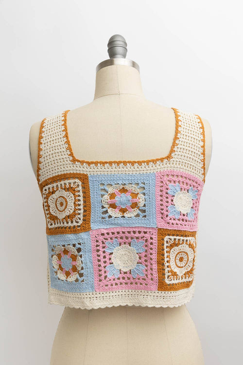 Floral Mosaic Crochet Top - Cowhide and Conchos
