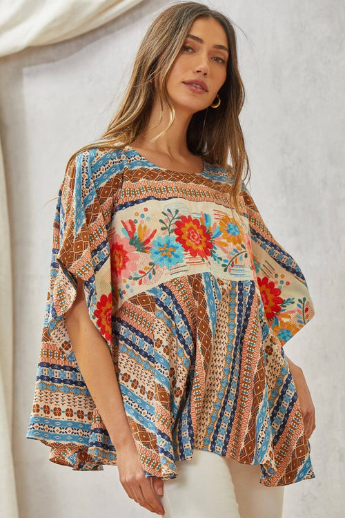 Floral Poncho Top - Small/Medium remaining - Cowhide and Conchos