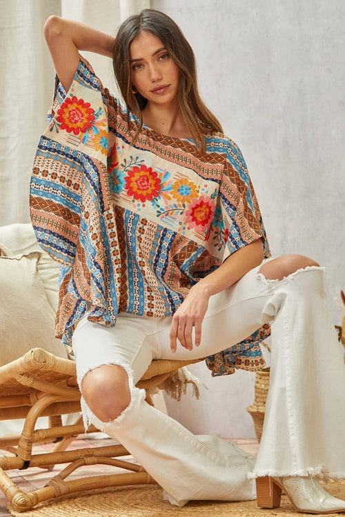 Floral Poncho Top - Small/Medium remaining - Cowhide and Conchos