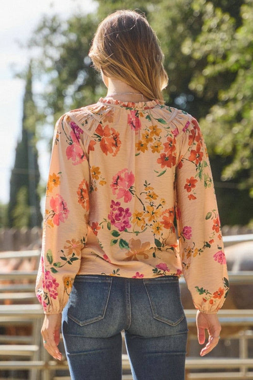 Floral Printed Long Sleeve Blouse - Cowhide and Conchos