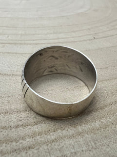 Florence Tahe Navajo Handmade Sterling Silver Ring - Cowhide and Conchos