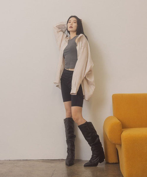 Fold Over Slit Jean Boots - Cowhide and Conchos