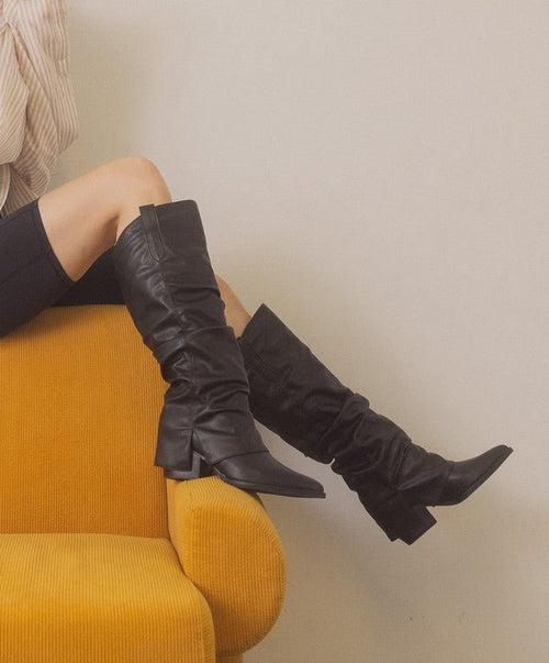 Fold Over Slit Jean Boots - Cowhide and Conchos