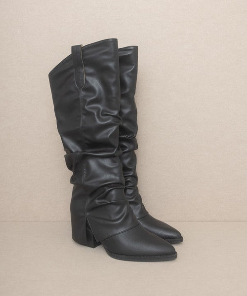 Fold Over Slit Jean Boots - Cowhide and Conchos