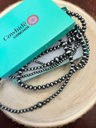 Four Strand Burnished Faux Sterling Pearl Necklace – Western Layered Set - Cowhide and Conchos