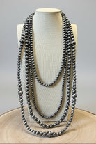 Four Strand Burnished Faux Sterling Pearl Necklace – Western Layered Set - Cowhide and Conchos