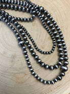 Four Strand Burnished Faux Sterling Pearl Necklace – Western Layered Set - Cowhide and Conchos