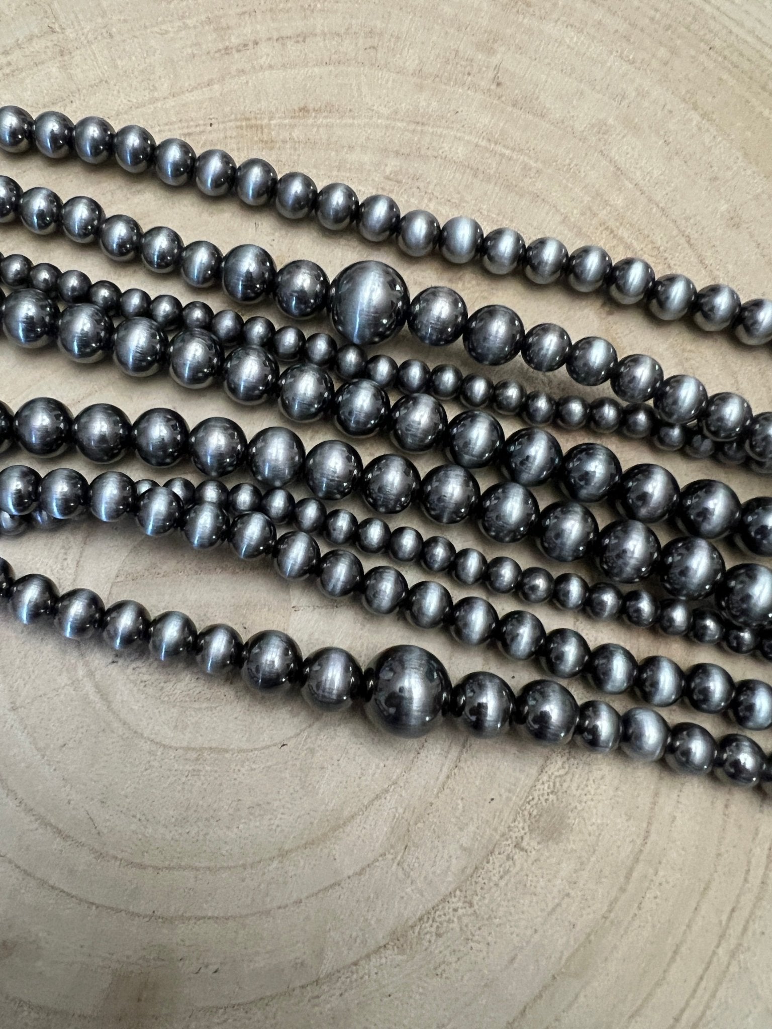 Four Strand Burnished Faux Sterling Pearl Necklace – Western Layered Set - Cowhide and Conchos