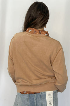 Garment Washed V - Neck Studded Pullover Sweatshirt - Cowhide and Conchos