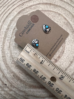 Gaynell Parker Sterling & Kingman Turquoise Bear Claw Post Earrings - Cowhide and Conchos