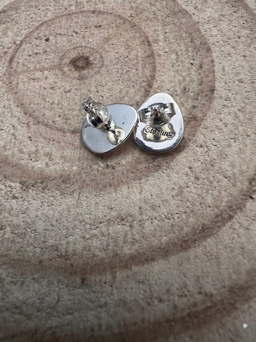 Gaynell Parker Sterling & Kingman Turquoise Bear Claw Post Earrings - Cowhide and Conchos