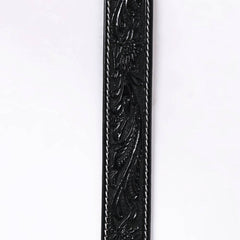 Genuine American Black Hand Tooled Leather Belt - Men or Women - Cowhide and Conchos