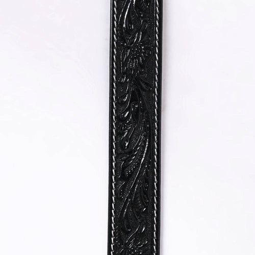 Genuine American Black Hand Tooled Leather Belt - Men or Women - Cowhide and Conchos