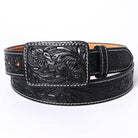 Genuine American Black Hand Tooled Leather Belt - Men or Women - Cowhide and Conchos