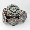 Genuine Distressed Leather Concho Belt with Faux Turquoise - Cowhide and Conchos