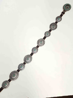 Genuine Distressed Leather Concho Belt with Faux Turquoise - Cowhide and Conchos