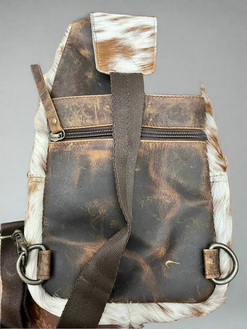 Genuine Hair on Hide Sling Bag - Cowhide and Conchos