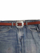 Genuine Suede Leather Belt w. Western Floral Buckle - Cowhide and Conchos