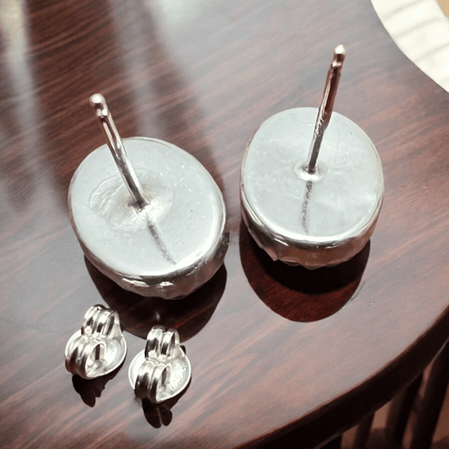 Genuine Thunder Creek Turquoise Post Earrings - 10 x 14 mm - Cowhide and Conchos