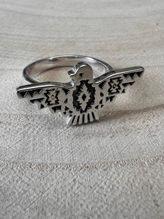 Geo Thunderbird Ring - Size 7 - Cowhide and Conchos