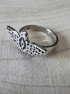 Geo Thunderbird Ring - Size 7 - Cowhide and Conchos