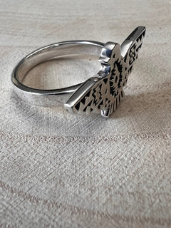Geo Thunderbird Ring - Size 7 - Cowhide and Conchos