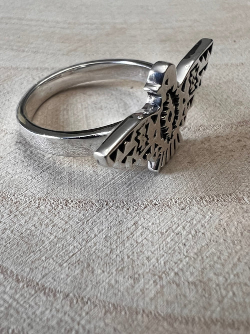 Geo Thunderbird Ring - Size 7 - Cowhide and Conchos