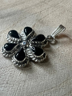 Gina Dosedo Onyx & Sterling Silver Pendant - Cowhide and Conchos