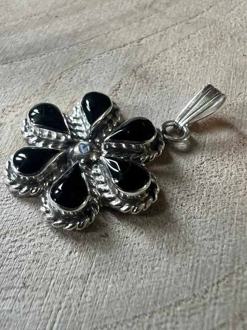 Gina Dosedo Onyx & Sterling Silver Pendant - Cowhide and Conchos