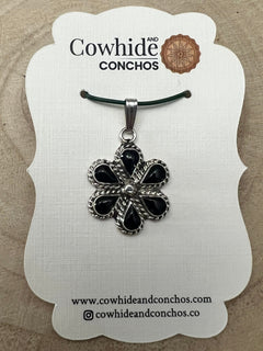 Gina Dosedo Onyx & Sterling Silver Pendant - Cowhide and Conchos