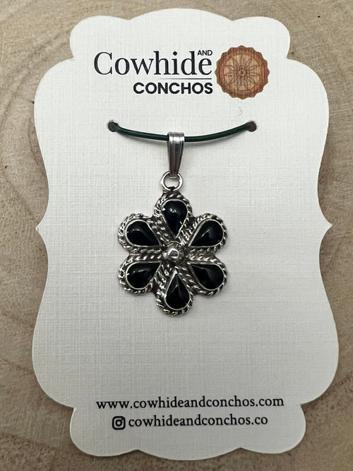 Gina Dosedo Onyx & Sterling Silver Pendant - Cowhide and Conchos